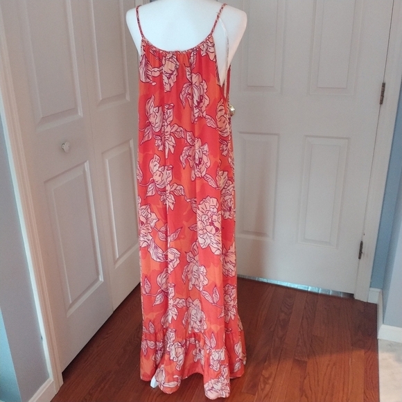 True Destinations Orange Floral Maxi Dress Coverup XS - Picture 2 of 13